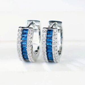 Small Huggie Earrings with Tons of Bling Blue 1416
